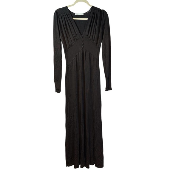 Zara Knit Longsleeve black Maxi dress with vneck and buttons - Picture 1 of 9